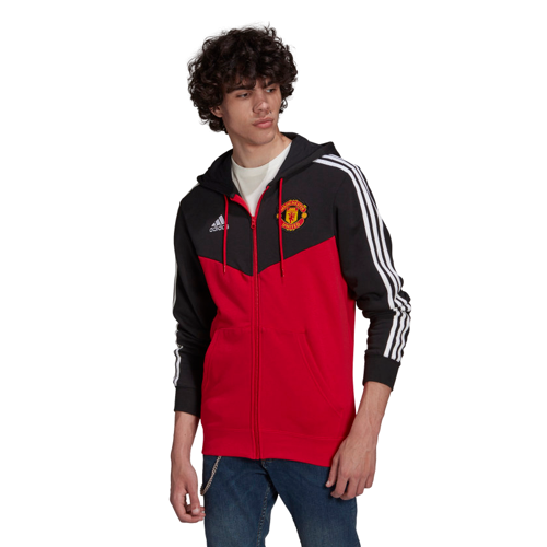 Veste Capuche Manchester United 3 stripes - Noir/Rouge - Footkorner
