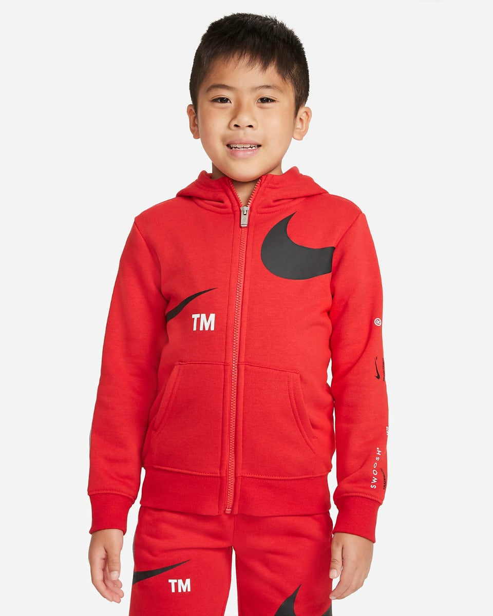 Veste Capuche Nike Swoosh Enfant - Rouge/Noir/Blanc