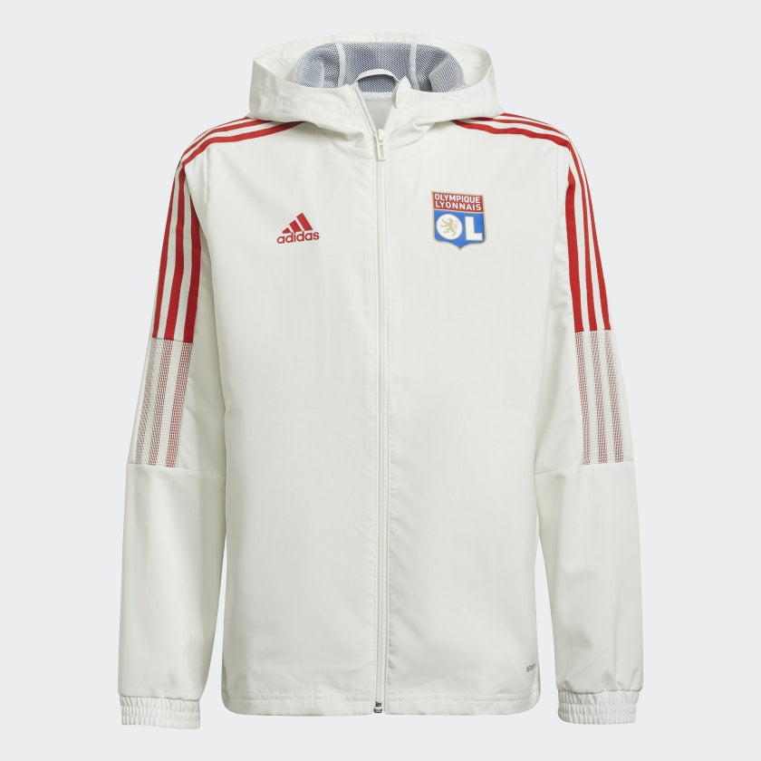 Giacca della tuta con cappuccio Junior OL 2021/2022 - Bianco/Rosso