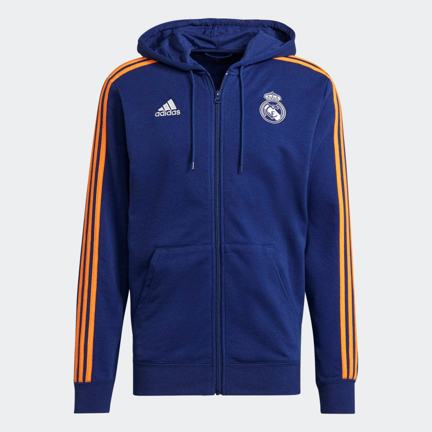 Real Madrid 3 Stripes Hooded Jacket 2021/2022 - Blue 