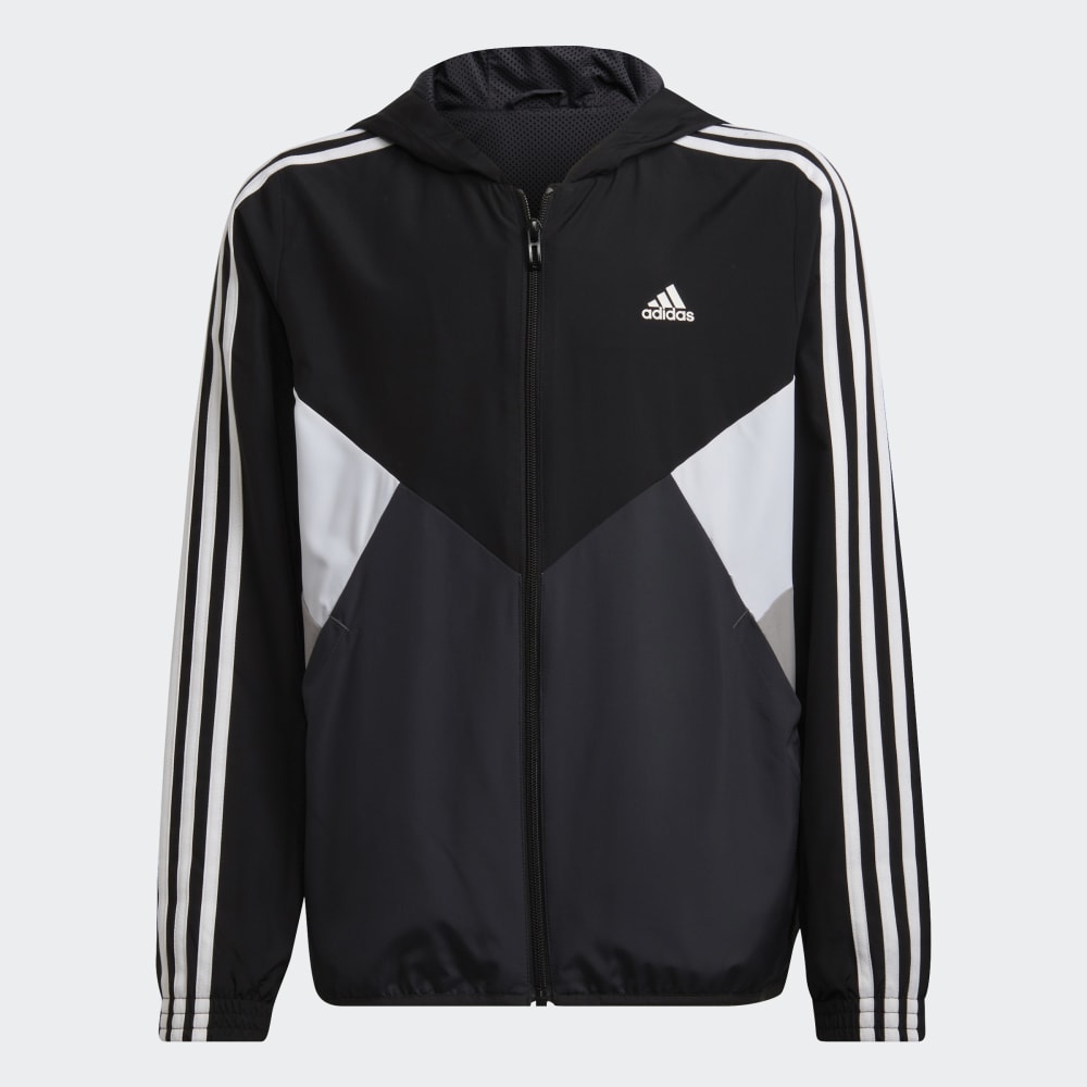 Adidas Colorblock Junior Windbreaker Jacket - Black/White/Grey